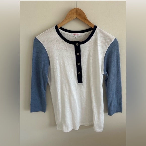 Goldie White and Blue Henley Shirt — Size S - Picture 2 of 6